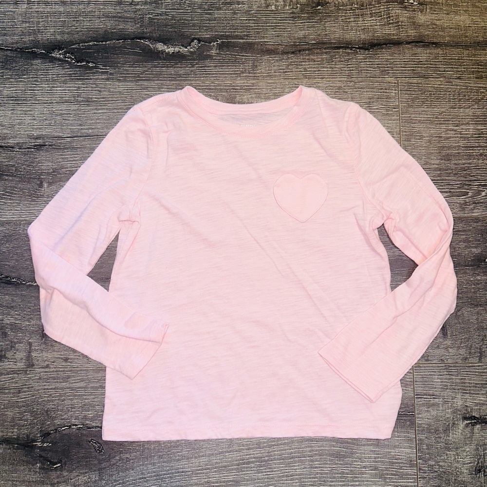Old Navy Girls' Long Sleeve Pink Heart Pocket Tee